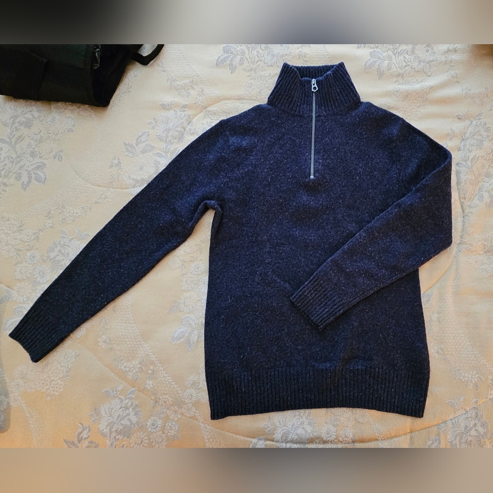 JCrew mens XS Marled rugged merino wool-blend half-zip sweater, Marled Indigo